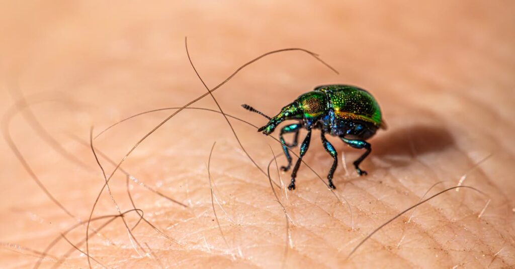 夜間に害獣駆除を依頼するために電話相談している様子。スマホ片手に不安な表情で迅速な対応を求めている人物が描かれている。