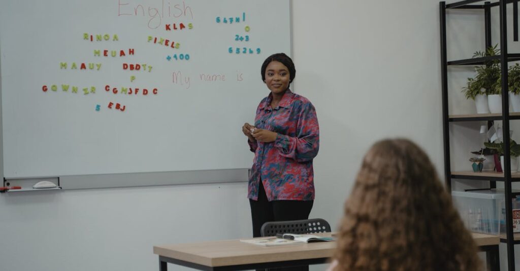 英会話教室で挫折してしまった社会人のイメージ。落ち込んだ表情が印象的なシーン。