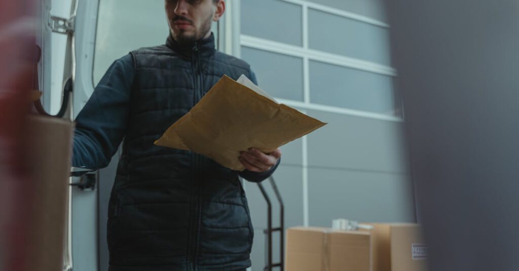 楽器が宅配中に破損してしまった事例をイメージした写真。段ボールがへこんでおり、中のギターにひびが入っている