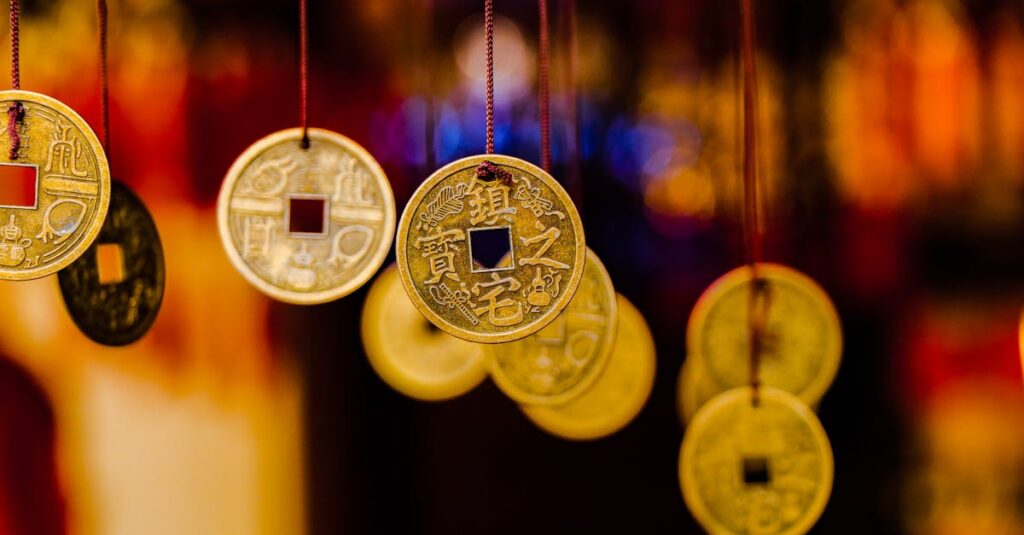 目的別におすすめされる開運グッズの図解。金運、恋愛運、健康運に対応する財布、ブレスレット、置物などが目的に合わせて整理されている。