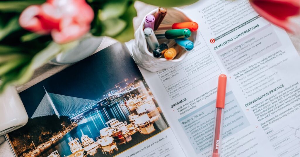 家で学習する主婦が通信講座で資格取得を目指している様子を描いた画像