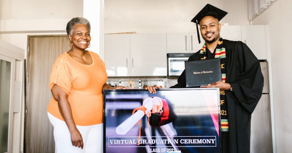 オンラインで資格を取得する女性が証明書を受け取るシーン