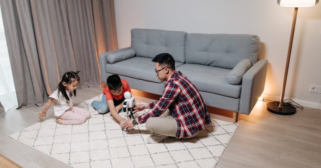 ナーワル掃除機を使って家事時間を削減し、快適に暮らす家族の様子