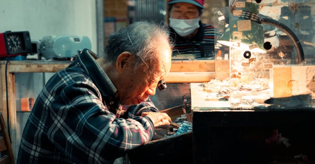 高齢者の家を訪問して丁寧に給湯器対応する技術者