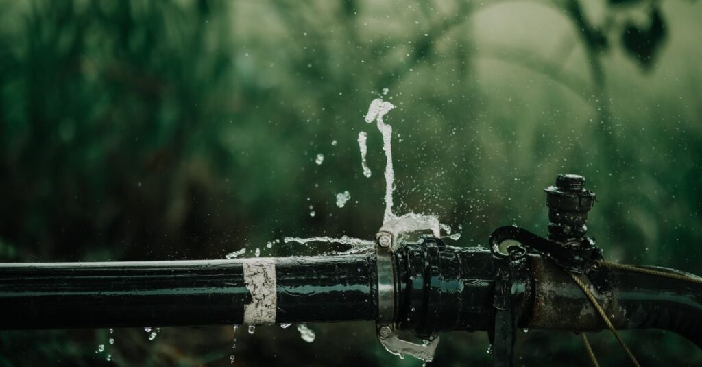 給湯器の配管から水漏れしている様子