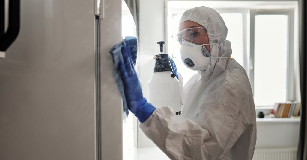 素材や設備構造に適した方法で安全に掃除を行うプロのクリーナーの様子