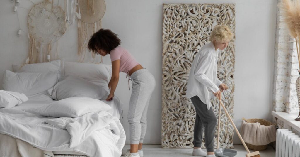 掃除のプロに任せて清潔な空間で快適に過ごしている家族や個人の様子