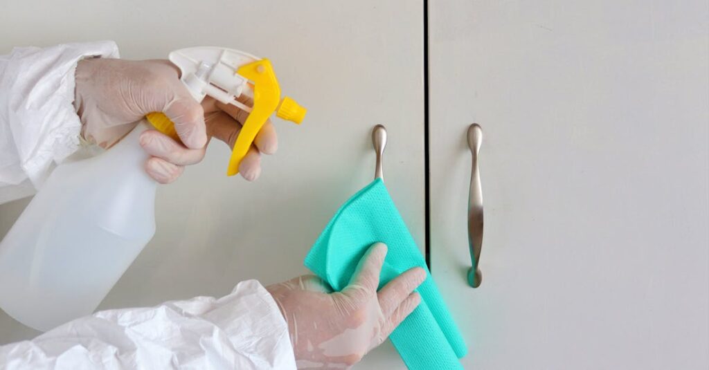 ハウスクリーニング当日の作業の様子から完了後の確認までの一連の流れを描いたイメージ